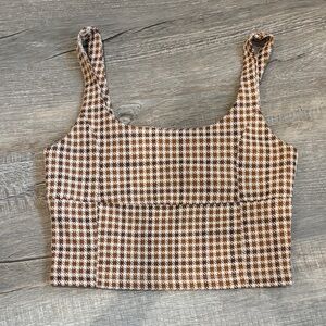 Altar'd State Tan and White Houndstooth Tank Top
